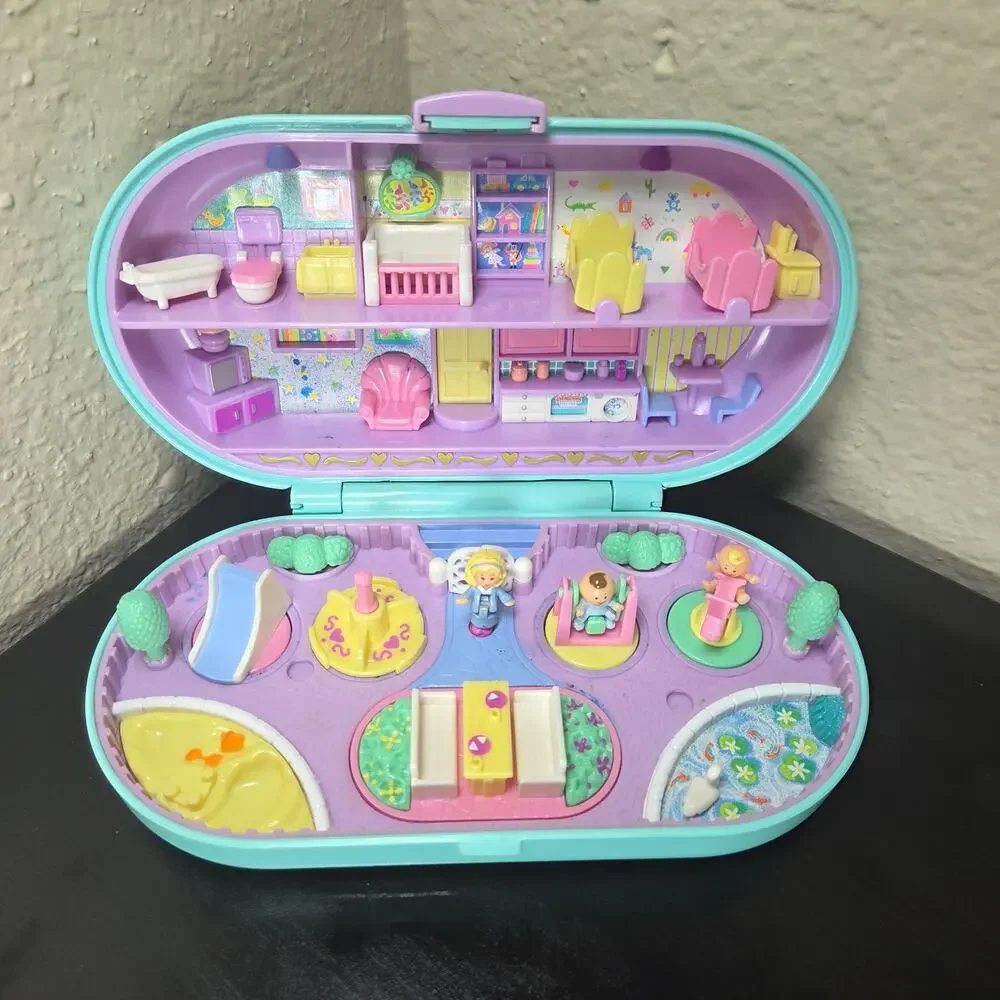 Vintage 1992 Polly Pocket Bluebird Babysitting Stamper with 3 Original Figures
